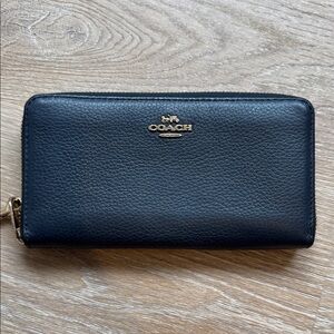 Coach Dark Blue Leather Zip-Around Wallet
